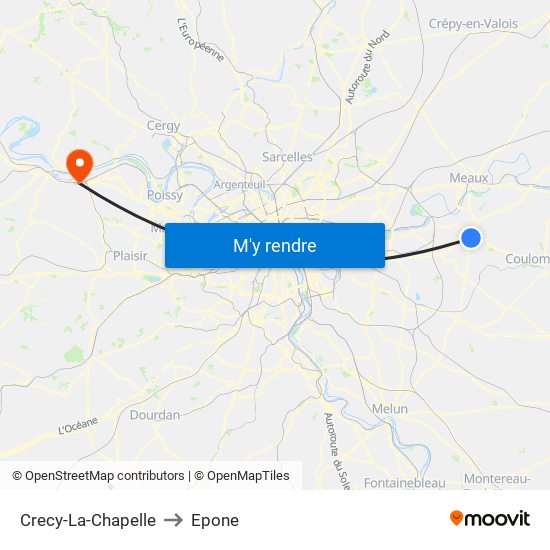 Crecy-La-Chapelle to Epone map