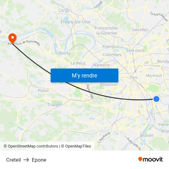 Creteil to Epone map