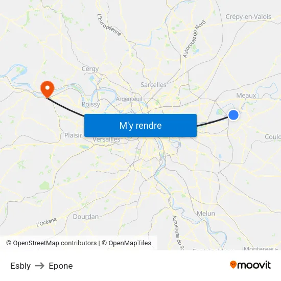 Esbly to Epone map