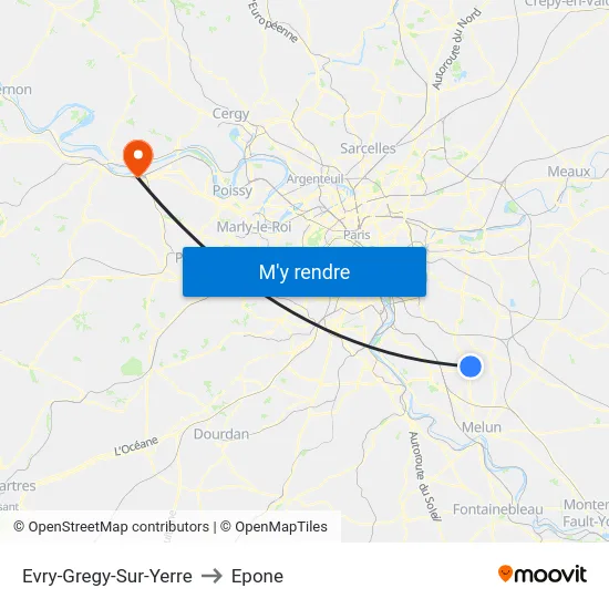 Evry-Gregy-Sur-Yerre to Epone map