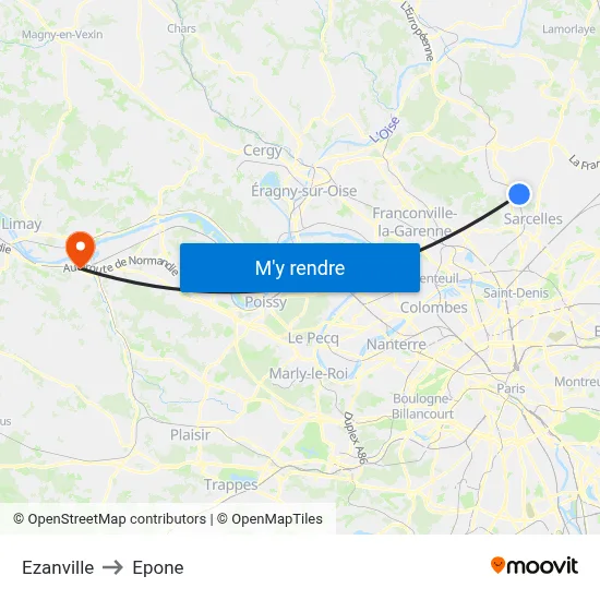 Ezanville to Epone map