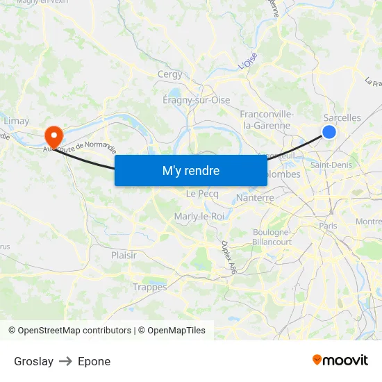 Groslay to Epone map