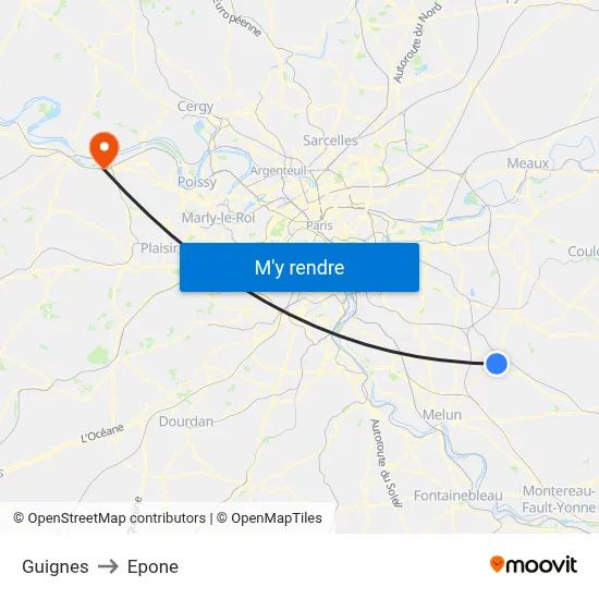 Guignes to Epone map