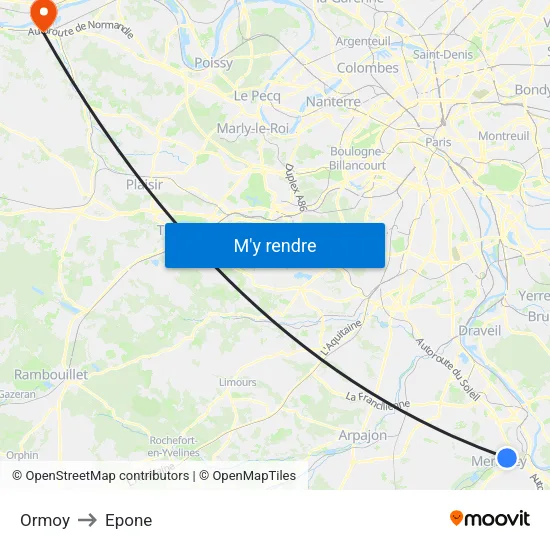 Ormoy to Epone map