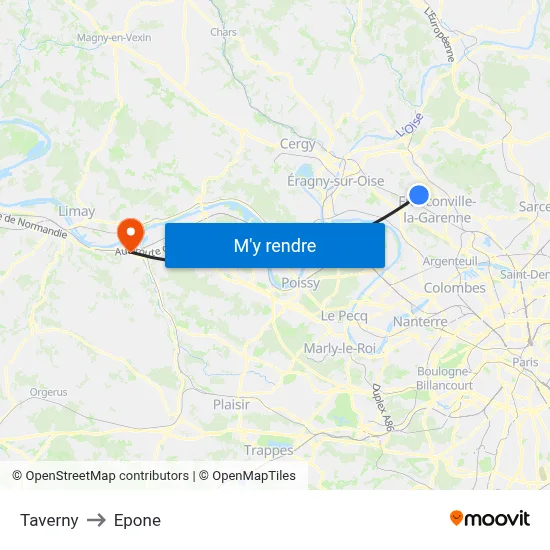 Taverny to Epone map