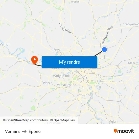 Vemars to Epone map