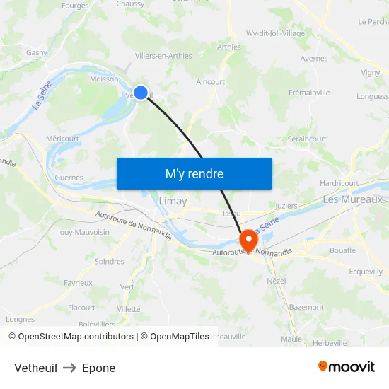 Vetheuil to Epone map