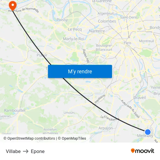 Villabe to Epone map