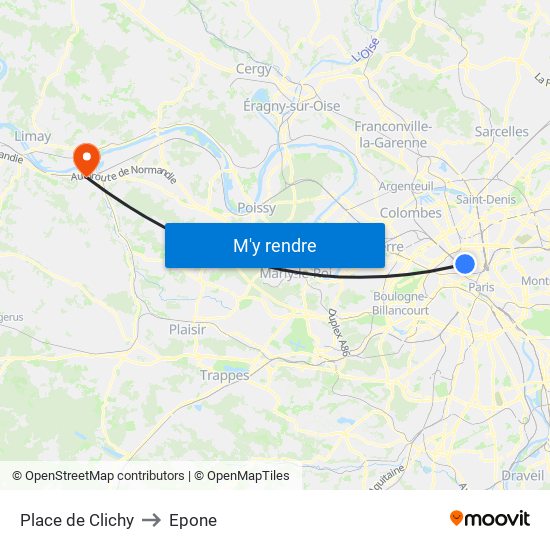 Place de Clichy to Epone map