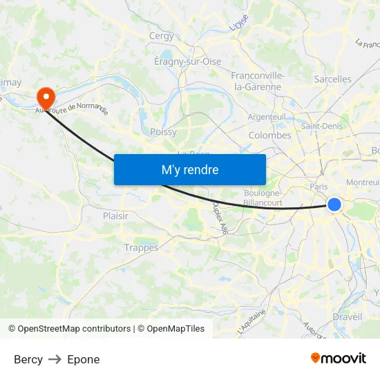 Bercy to Epone map