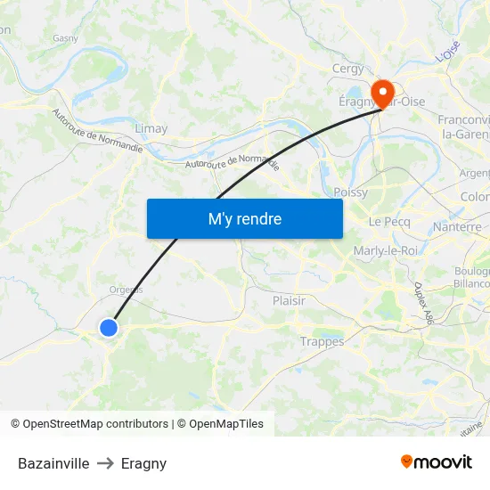 Bazainville to Eragny map