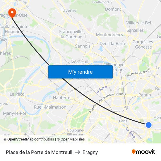 Place de la Porte de Montreuil to Eragny map