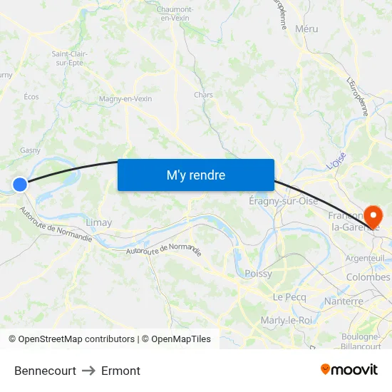 Bennecourt to Ermont map