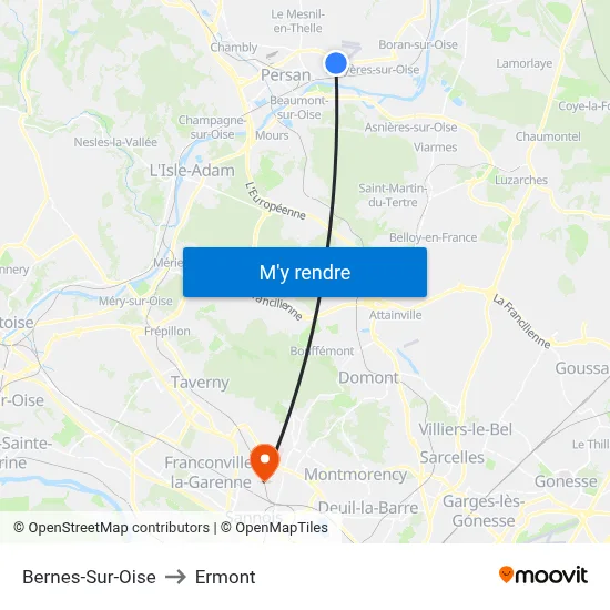 Bernes-Sur-Oise to Ermont map