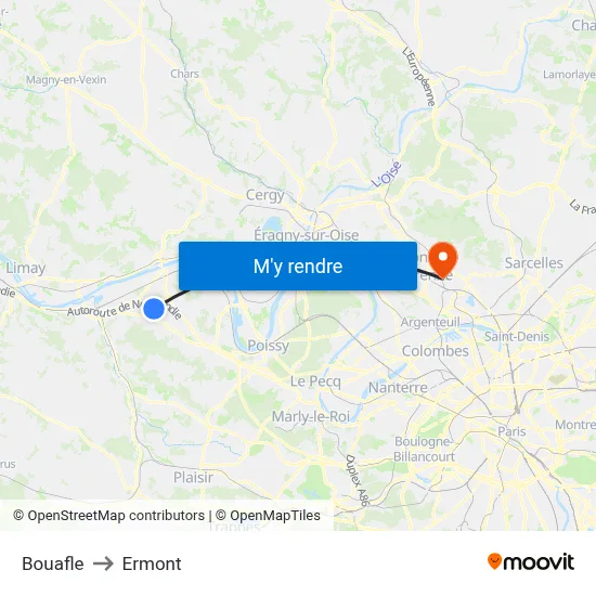Bouafle to Ermont map