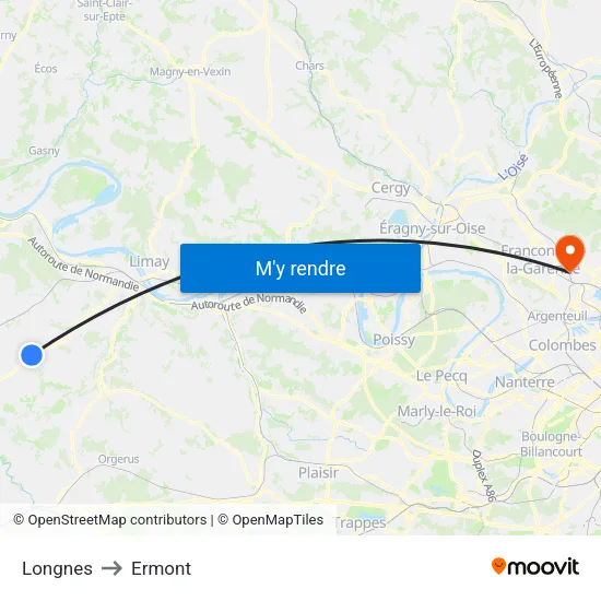 Longnes to Ermont map