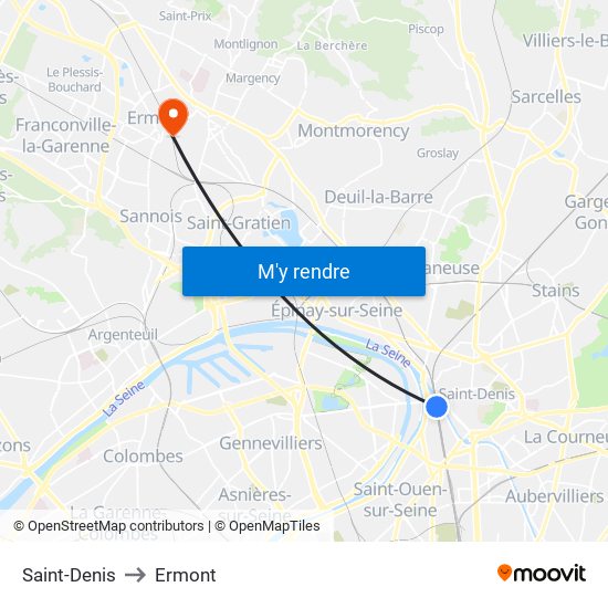 Saint-Denis to Ermont map