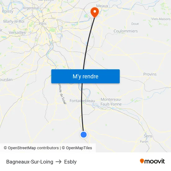 Bagneaux-Sur-Loing to Esbly map
