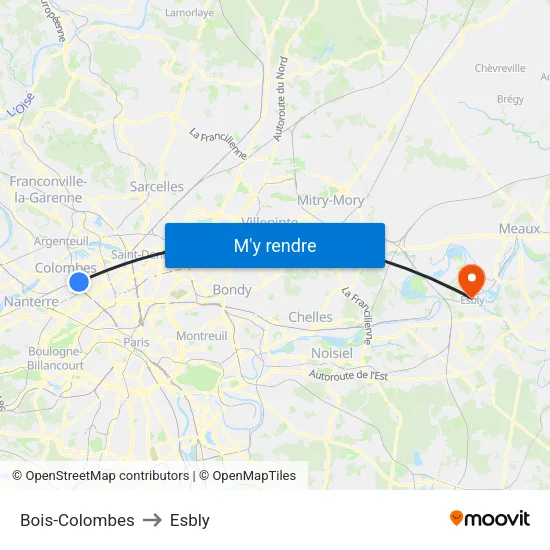 Bois-Colombes to Esbly map