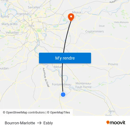 Bourron-Marlotte to Esbly map