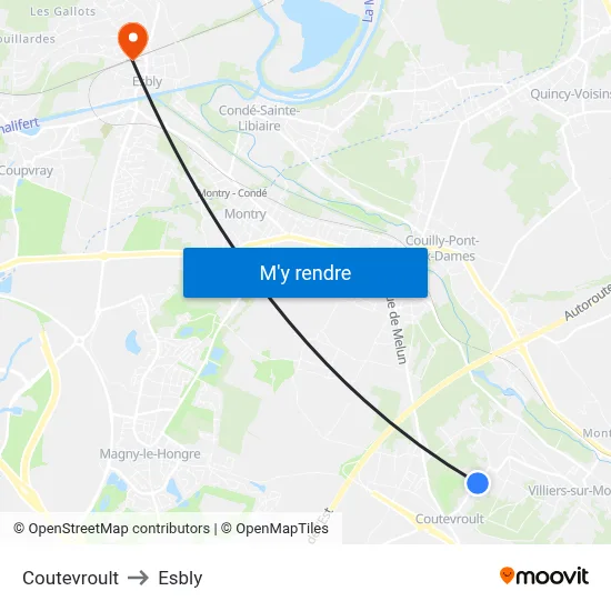 Coutevroult to Esbly map