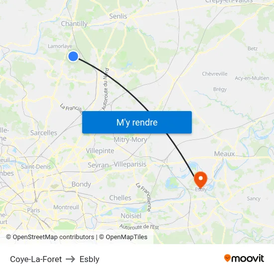 Coye-La-Foret to Esbly map
