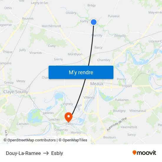 Douy-La-Ramee to Esbly map