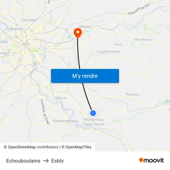 Echouboulains to Esbly map
