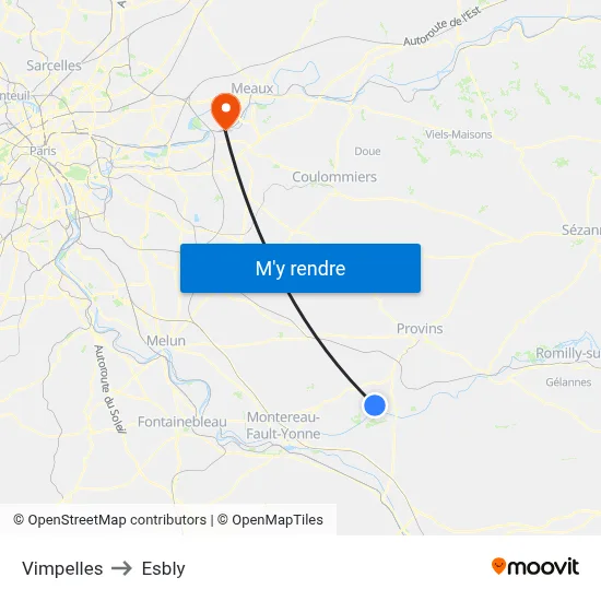 Vimpelles to Esbly map