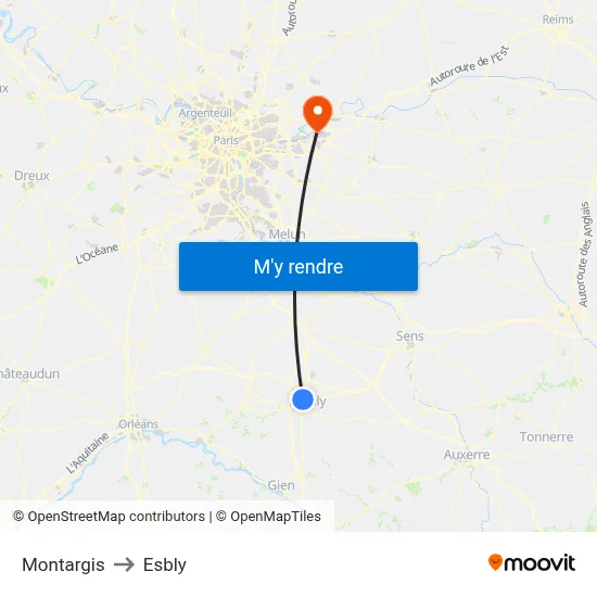 Montargis to Esbly map