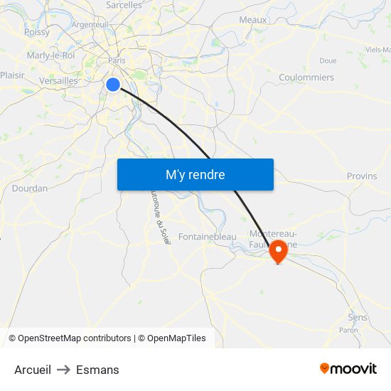 Arcueil to Esmans map