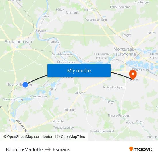 Bourron-Marlotte to Esmans map