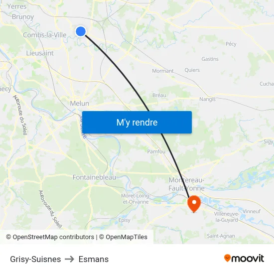 Grisy-Suisnes to Esmans map