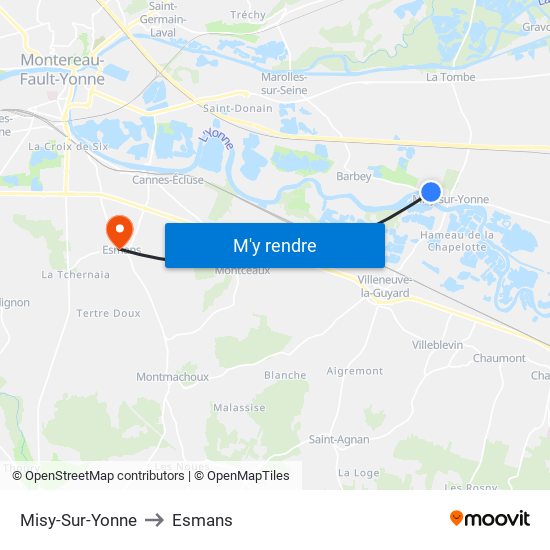 Misy-Sur-Yonne to Esmans map