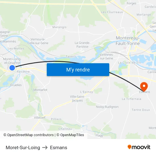 Moret-Sur-Loing to Esmans map