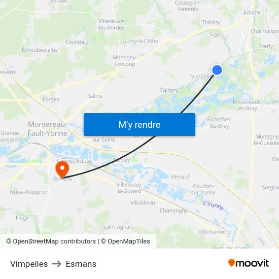 Vimpelles to Esmans map