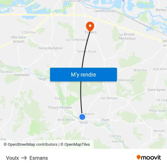 Voulx to Esmans map