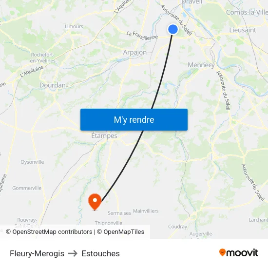 Fleury-Merogis to Estouches map