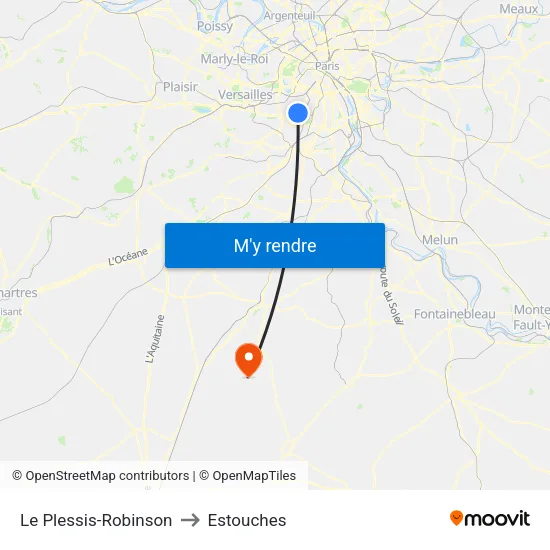 Le Plessis-Robinson to Estouches map