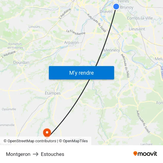 Montgeron to Estouches map