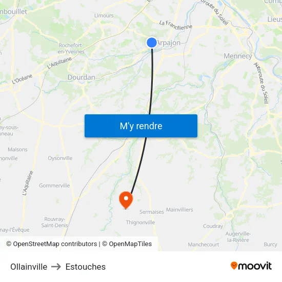 Ollainville to Estouches map