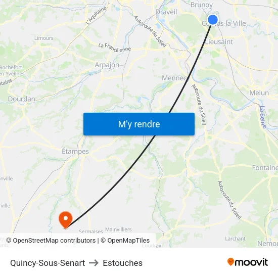 Quincy-Sous-Senart to Estouches map