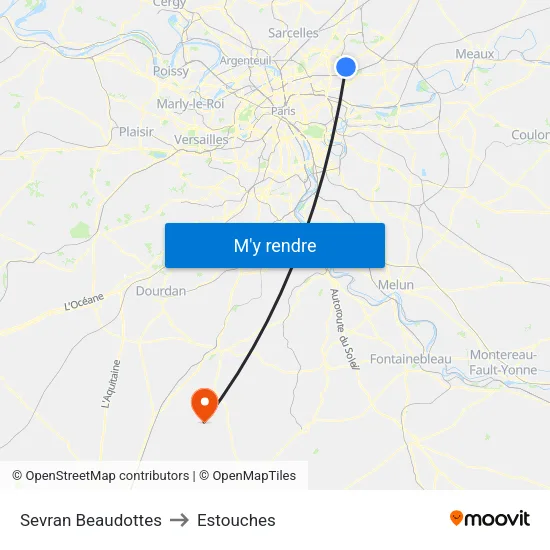 Sevran Beaudottes to Estouches map