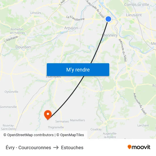 Évry - Courcouronnes to Estouches map