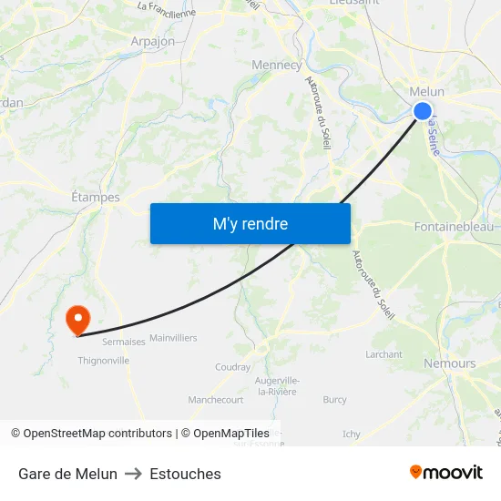 Gare de Melun to Estouches map