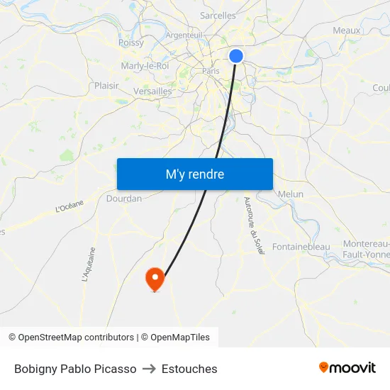 Bobigny - Pablo Picasso to Estouches map