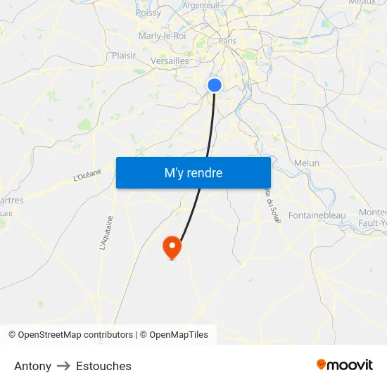 Antony to Estouches map