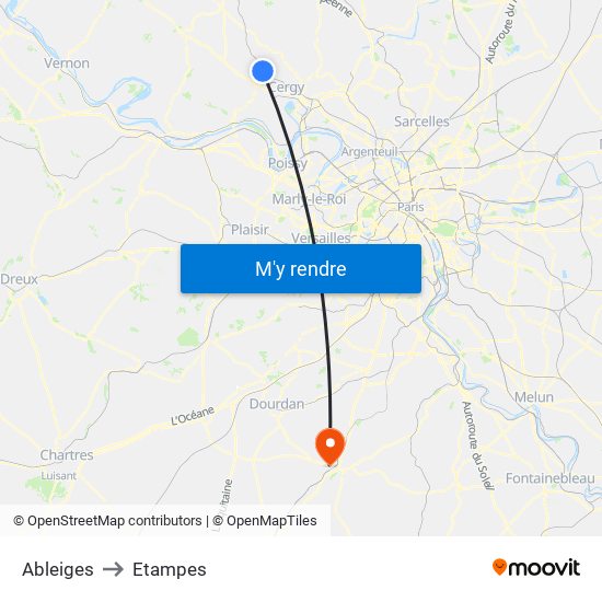 Ableiges to Etampes map