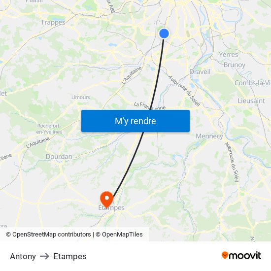 Antony to Etampes map