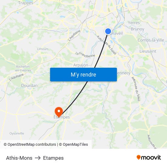 Athis-Mons to Etampes map